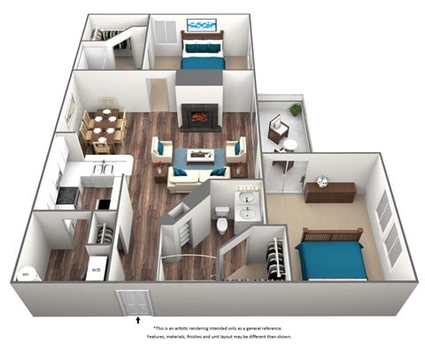 Floor plan for 2 beds, 2 baths, 1004 sqft