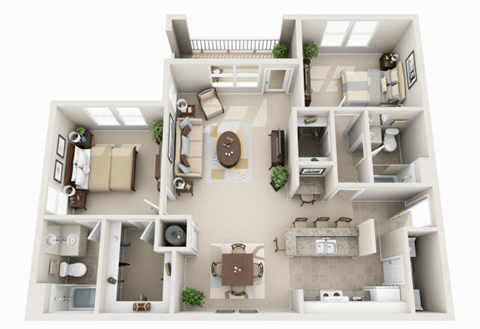 Floor plan for 2 beds, 2 baths, 1160 sqft
