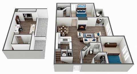 Floor plan for 2 beds, 3 baths, 1352 sqft