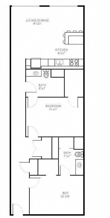 Floor plan for 2 beds, 2 baths, 1336 sqft