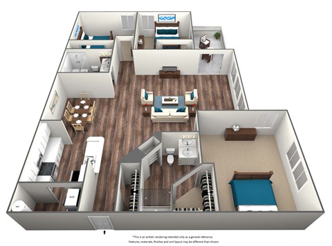 Floor plan for 3 beds, 2 baths, 1076 sqft