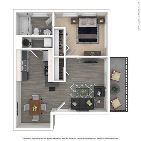 Floor plan for 1 bed, 1 bath, 500 sqft