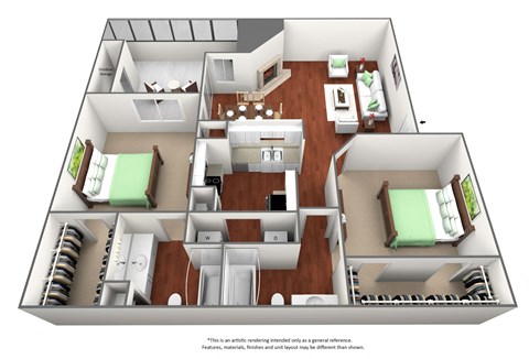 Floor plan for 2 beds, 2 baths, 1094 sqft