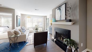 Living room with standard fireplace