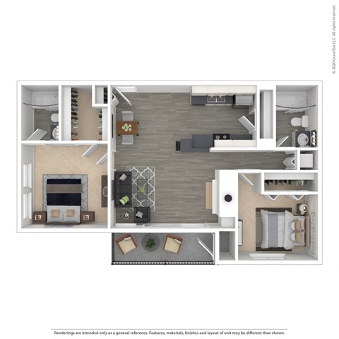 Floor plan for 2 beds, 2 baths, 900 sqft