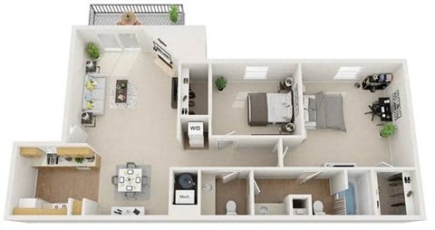 Floor plan for 2 beds, 1.5 baths, 855 sqft