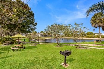 Lakeside picnic tables