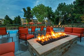 Colorado Springs apartment for rent - Outdoor Courtyard with Fire Pit at Woodland Hills Apartments, Colorado