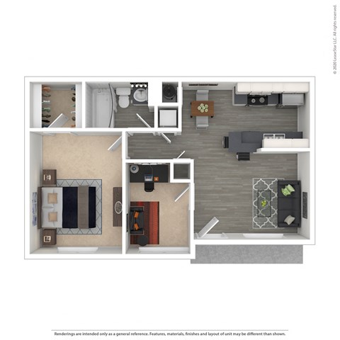 Floor plan for 1 bed, 1 bath, 700 sqft