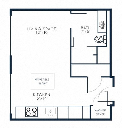 Floor plan for studio, 1 bath, 491 sqft