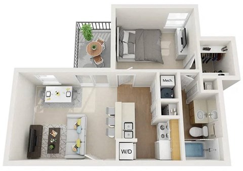 Floor plan for 1 bed, 1 bath, 528 sqft