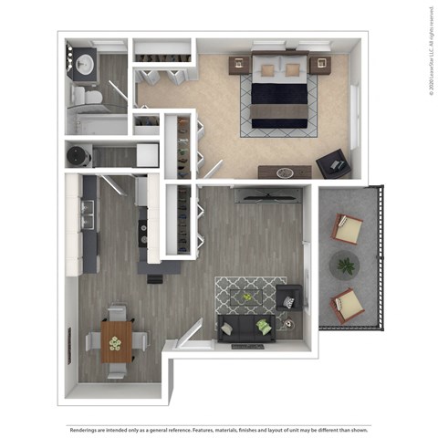 Floor plan for 1 bed, 1 bath, 600 sqft