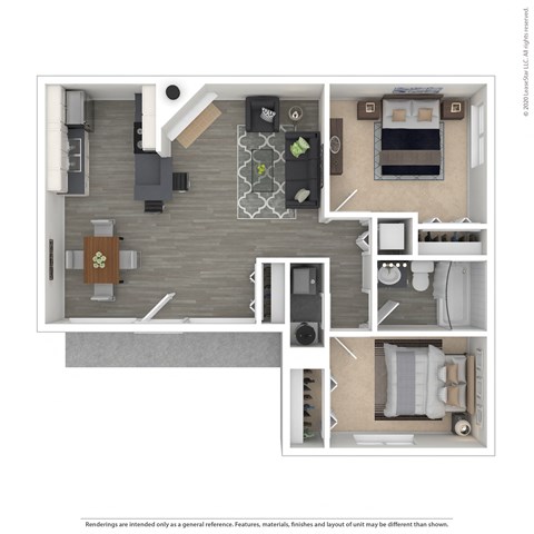 Floor plan for 2 beds, 1 bath, 720 sqft