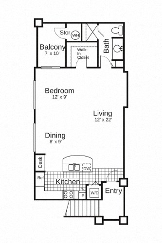 Floor plan for studio, 1 bath, 786 sqft