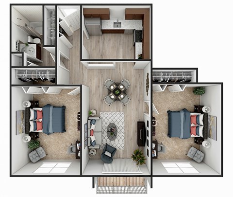 Floor plan for 2 beds, 1 bath, 975 sqft