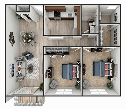 Floor plan for 2 beds, 1.5 baths, 1050 sqft