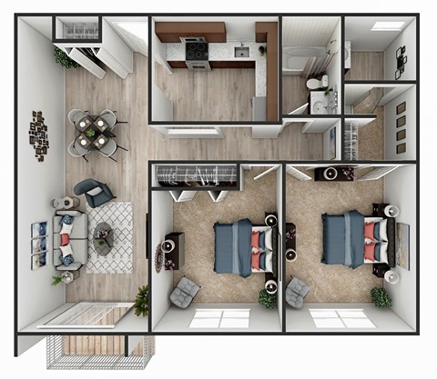 Floor plan for 2 beds, 2 baths, 1100 sqft