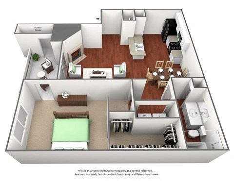 Floor plan for 1 bed, 1 bath, 680 sqft