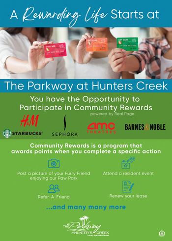 The logo for the parkway at hunter's creek, a luxury apartment home.