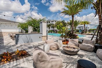 Outdoor fire pit with surrounding seating