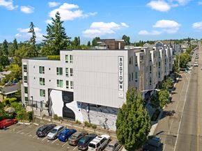 Seattle apartment for rent - A white building with the words "BOGOW" on the side.