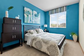 Port Orchard apartment for rent - a bedroom with a bed and blue walls and a window