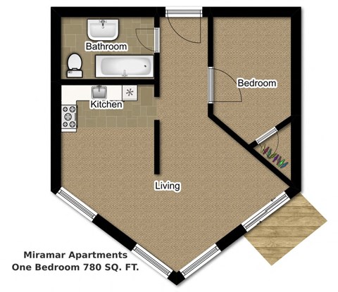 Floor plan for 1 bed, 1 bath, 1099 sqft