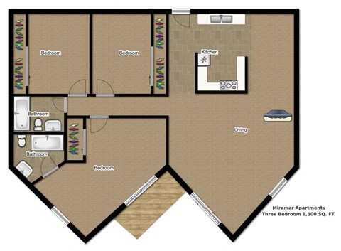 Floor plan for 3 beds, 2 baths, 1680 sqft