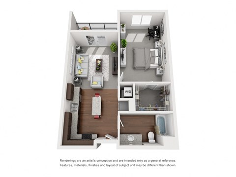 Floor plan for 1 bed, 1 bath, 736 sqft