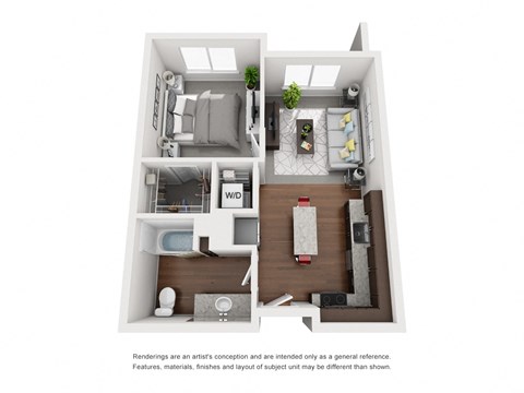 Floor plan for 1 bed, 1 bath, 525 sqft