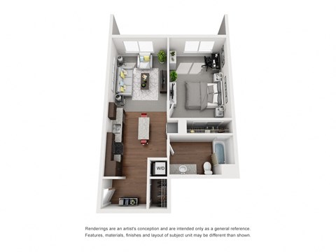 Floor plan for 1 bed, 1 bath, 707 sqft