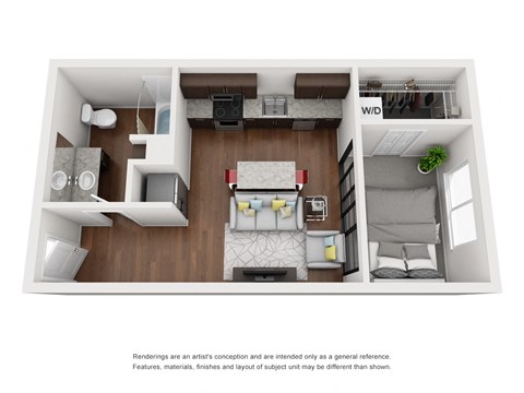 Floor plan for 1 bed, 1 bath, 436 sqft