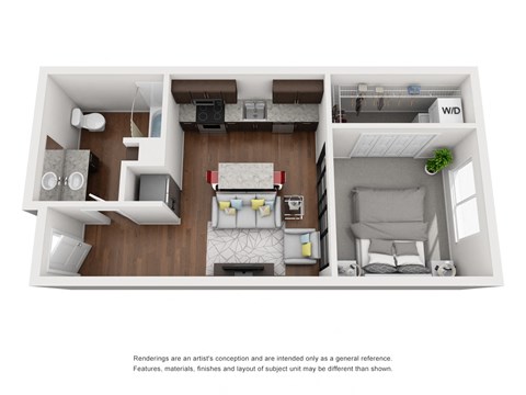 Floor plan for 1 bed, 1 bath, 490 sqft