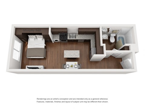 Floor plan for studio, 1 bath, 387 sqft