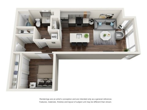 Floor plan for 1 bed, 1 bath, 620 sqft