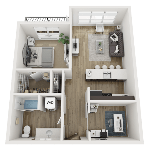 Floor plan for 1 bed, 1 bath, 724 sqft