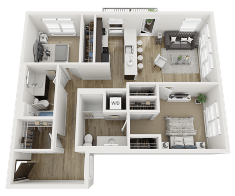 Floor plan for 2 beds, 2 baths, 1211 sqft