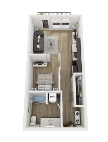 Floor plan for studio, 1 bath, 584 sqft