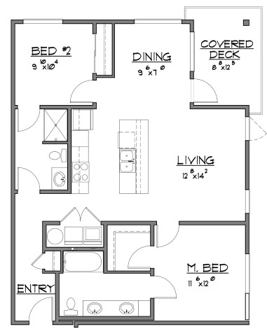 Floor plan for 2 beds, 2 baths, 1082 sqft