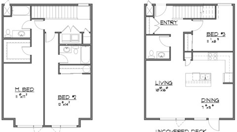 Floor plan for 3 beds, 2 baths