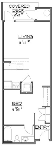 Floor plan for studio, 1 bath, 637 sqft