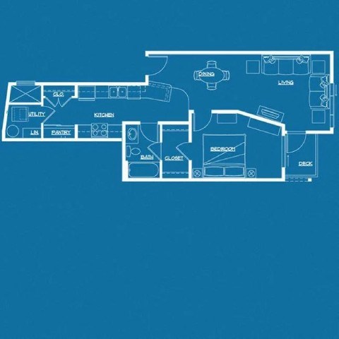 Floor plan for 1 bed, 1 bath, 1016 sqft