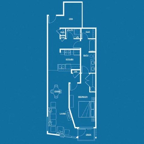 Floor plan for 1 bed, 1 bath, 1022 sqft
