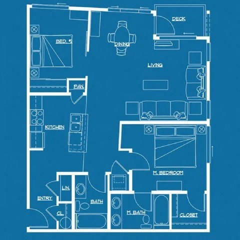 Floor plan for 2 beds, 2 baths, 1274 sqft