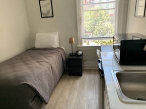 San Francisco apartment for rent - a small bedroom with a bed and a sink