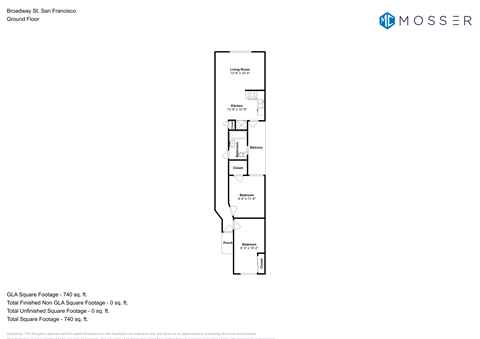 Floor plan for 2 beds, 1 bath, 723 sqft