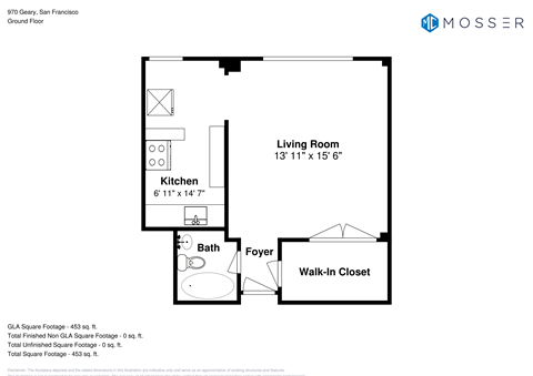Floor plan for studio, 1 bath, 431 sqft