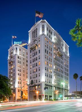 Los Angeles apartment for rent - a night view of the roxy hotel in downtown
