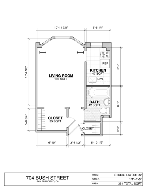 Floor plan for studio, 1 bath, 466 sqft