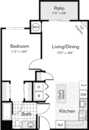 Floor plan for 1 bed, 1 bath, 701 sqft